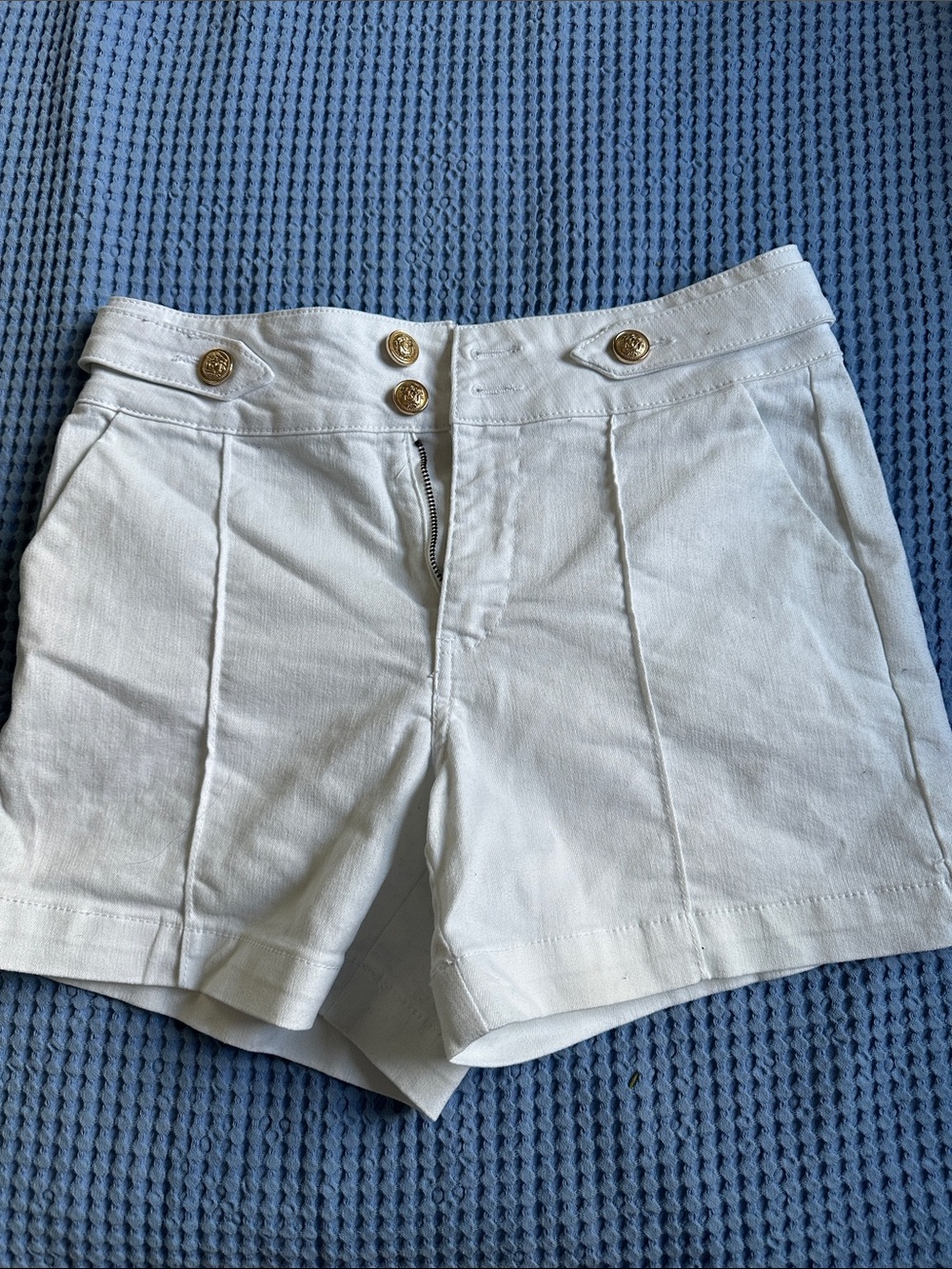 Rachel Zoe White High-Waist Button-Front Shorts